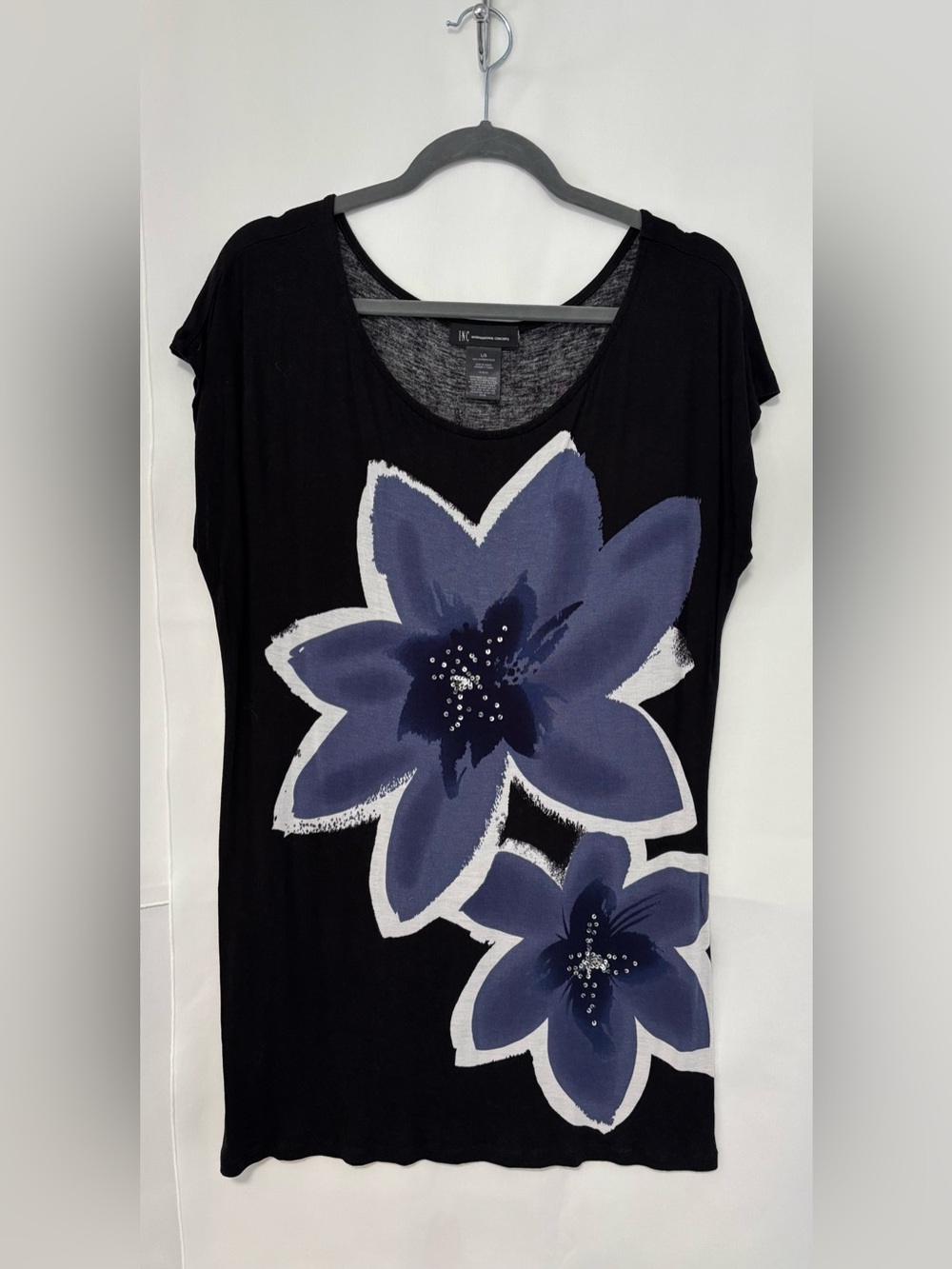 INC Tunic Style Top with vibrant floral and sequin detail. Size L